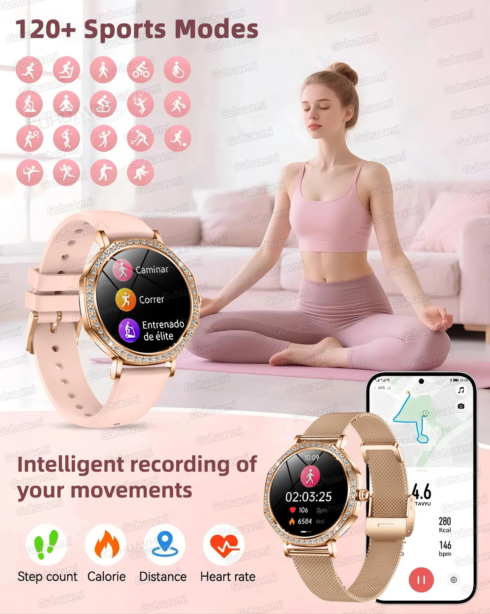 2026 سيدة 1.32 "موضة ساعة ذكية المرأة شاشة AMOLED نظام تحديد المواقع معدل ضربات القلب بلوتوث دعوة مقاوم للماء في الهواء الطلق رقيقة جدا الساعات الذكية #4