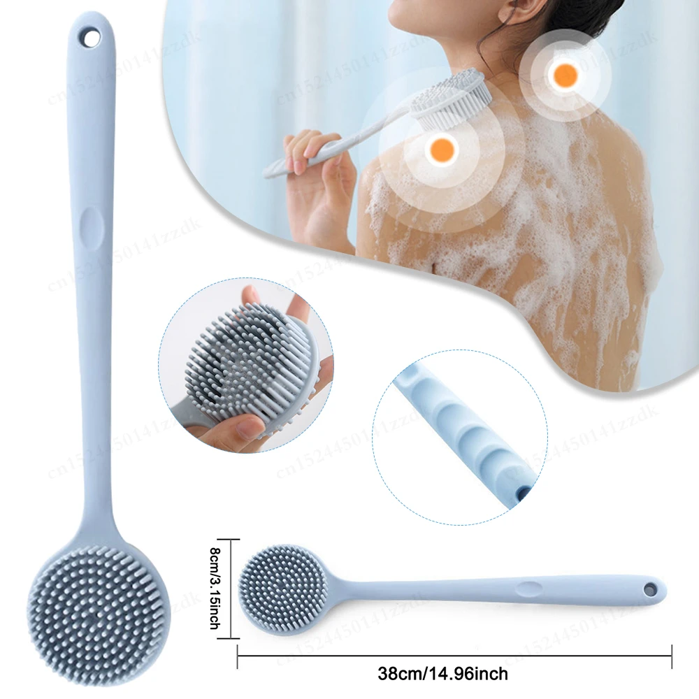 Double-Sided Silicone Back Scrubber Long Handle Scrubber Long Handle Mud Back Scrubber Shower Massage Non-Slip Exfoliation Brush