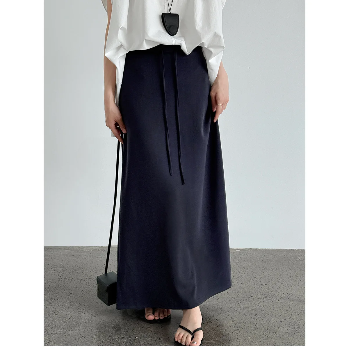 Women Solid Ankle Lenth Skirts Straight Skirt A Line High Drawstring Waist Slight Strech Loose Elegant Casual 2026 Spring Summer