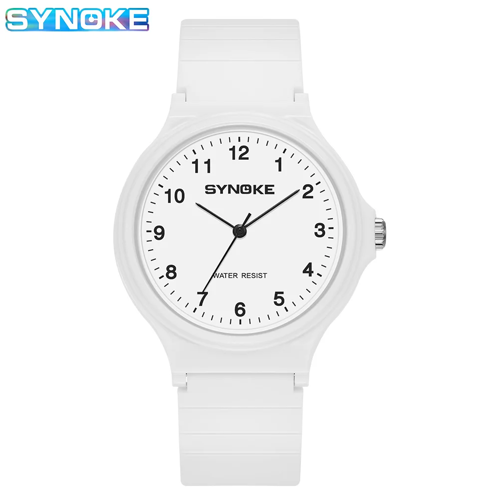 SYNOKE-relojes de cuarzo para mujer, reloj de pulsera de estilo minimalista, resistente al agua, color blanco y negro