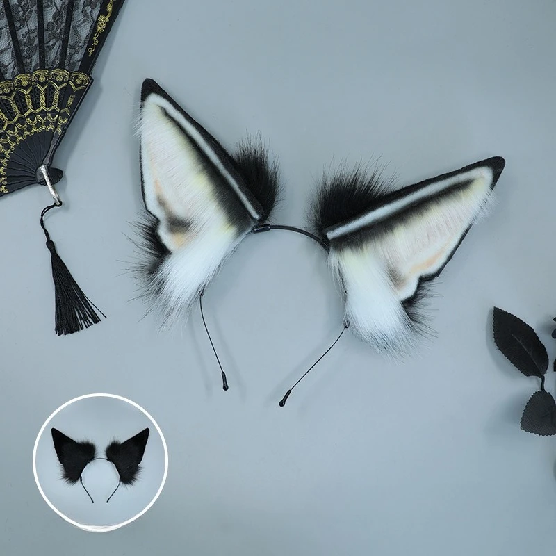 Anubis Jackal Ears Headband Egyptian Mythology Cosplay Prop Plush Realistic Wolf Ear Hairband for Anime Convention & Party