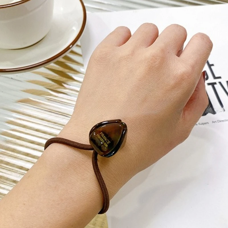 レトロなチューリップの花のつぼみヘアループ、上品なゴールドラベルのゴムバンド、ヘアタイ、ロープ、ハイポニーテール、女性用ヘアアクセサリー