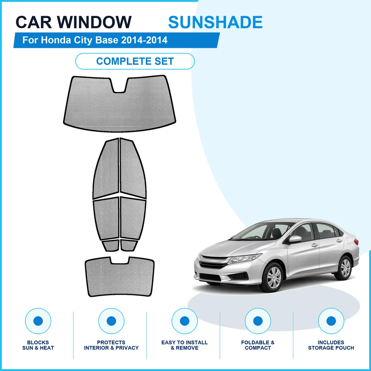 For Honda City Base 2014-2014 Custom Full Set Window Sunshades Aluminum Foil Suction Cup Anti UV Privacy