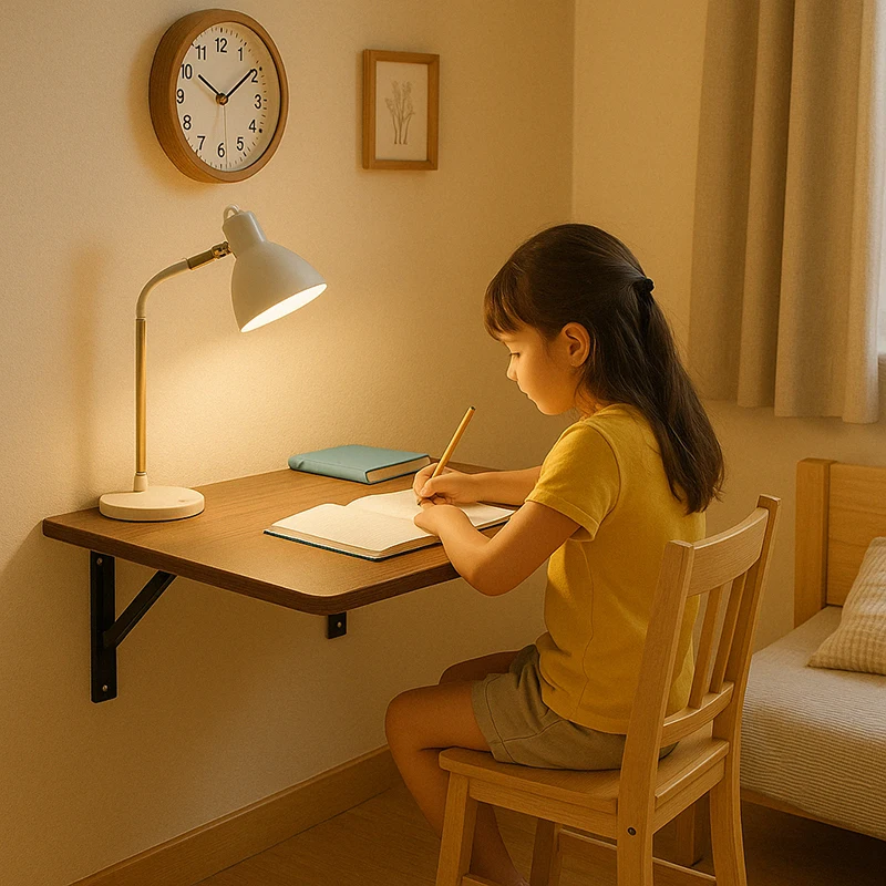 Walnut Wall Mounted Folding Desk Space Saving Table for Laptop Study or Coffee Corner Small Room