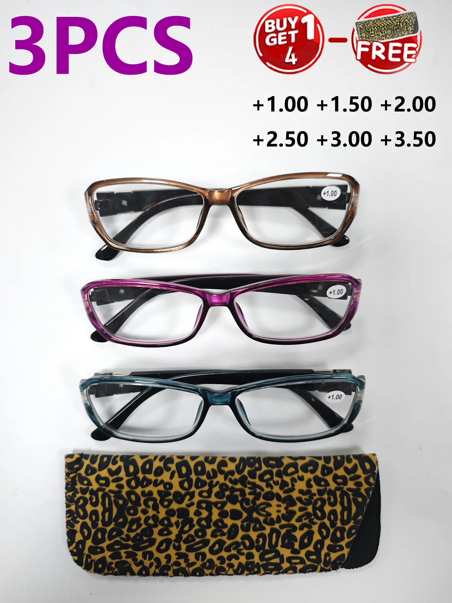 3PCS Fashion Square Frame Lesebrille mit Metallscharnieren Langlebiger Vision Care