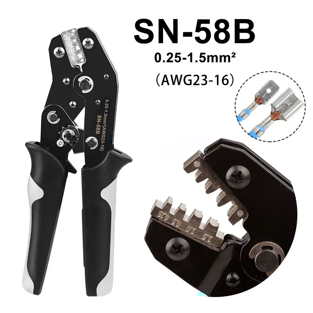 SN-58B=28B+48B Wire Crimping Pliers 0.25-1.5mm² For Box TAB 2.8/4.8/6.3 SM2.5 XH2.54 Terminals Kit Electrical Hand Tools