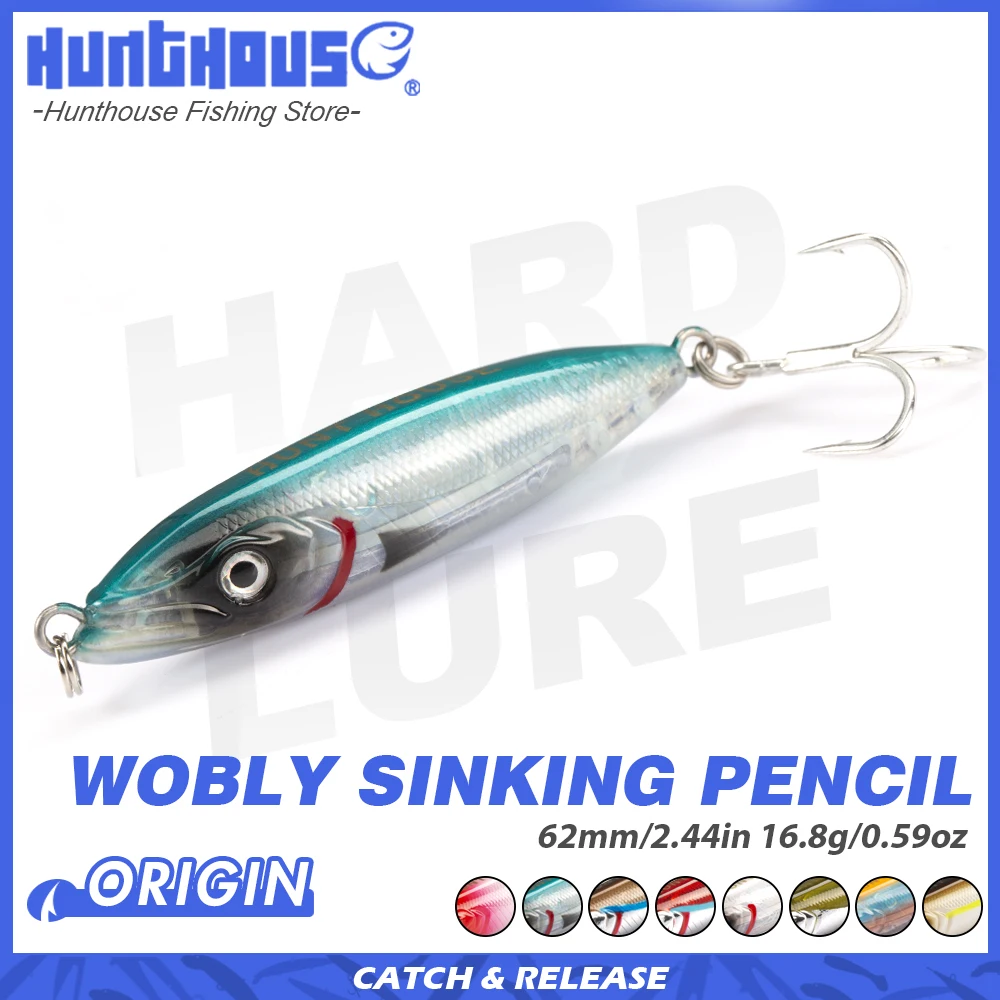 

Hunthouse Wobly Pencil Fishing Lure Sinking Slow Wobblers Hard Bait Trolling 62mm 16.8g Cast Saltwater For Trout Seabass Tackle