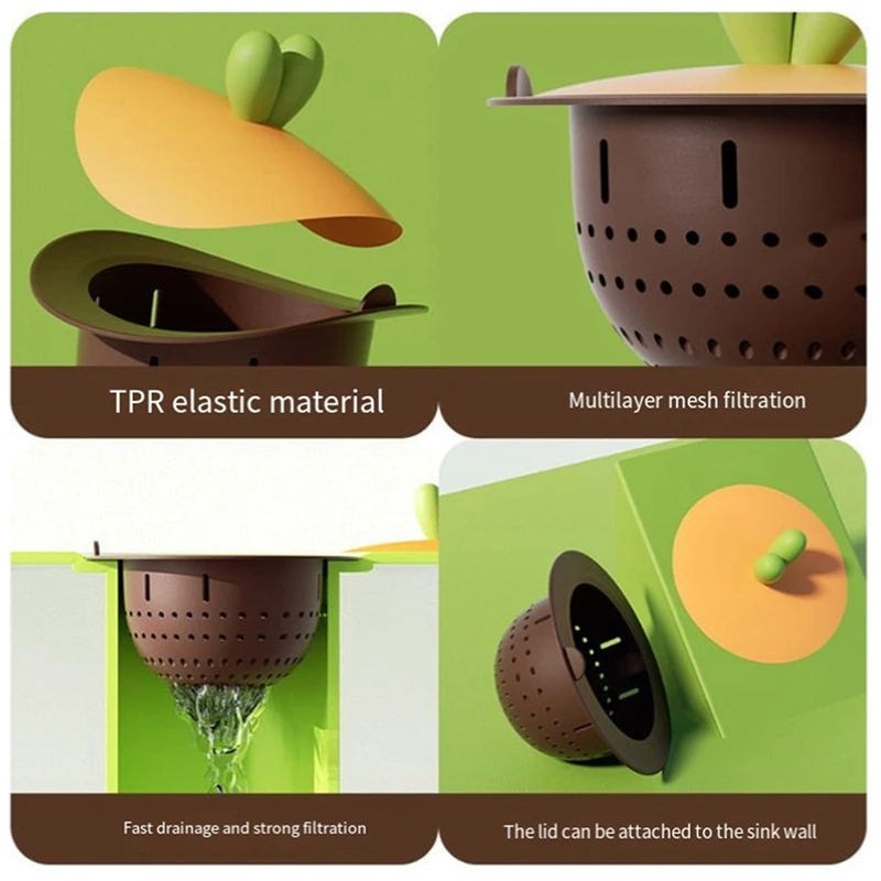2 Stück Cartoon Rettich Form Waschbecken Mülls ieb Küche Waschbecken Anti-Verstopfung Abfluss filter einfach zu installieren einfach zu bedienen