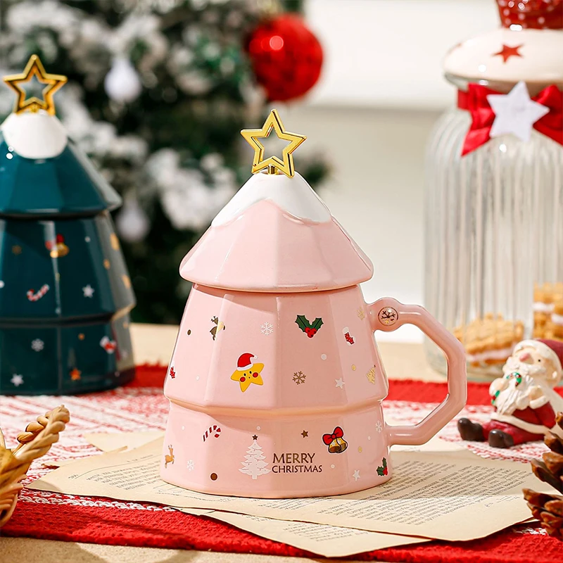 

401-500ml Christmas Ceramic Mug Cute Christmas Mug Gift Set Christmas Tree Shaped Christmas Mug Holiday Gift Festive Decorative