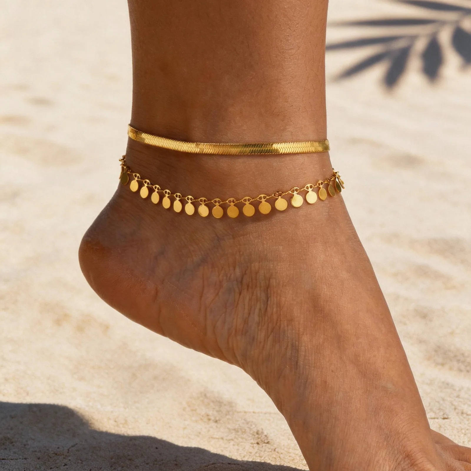 Layered 18K Gold Plated Anklet Set for Women