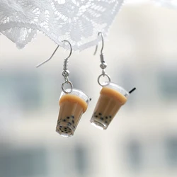 Cute 3D Simulation Bubble Tea Earrings Creative Resin Pearl Milk Tea Drop Earrings Girls Funny Gifts