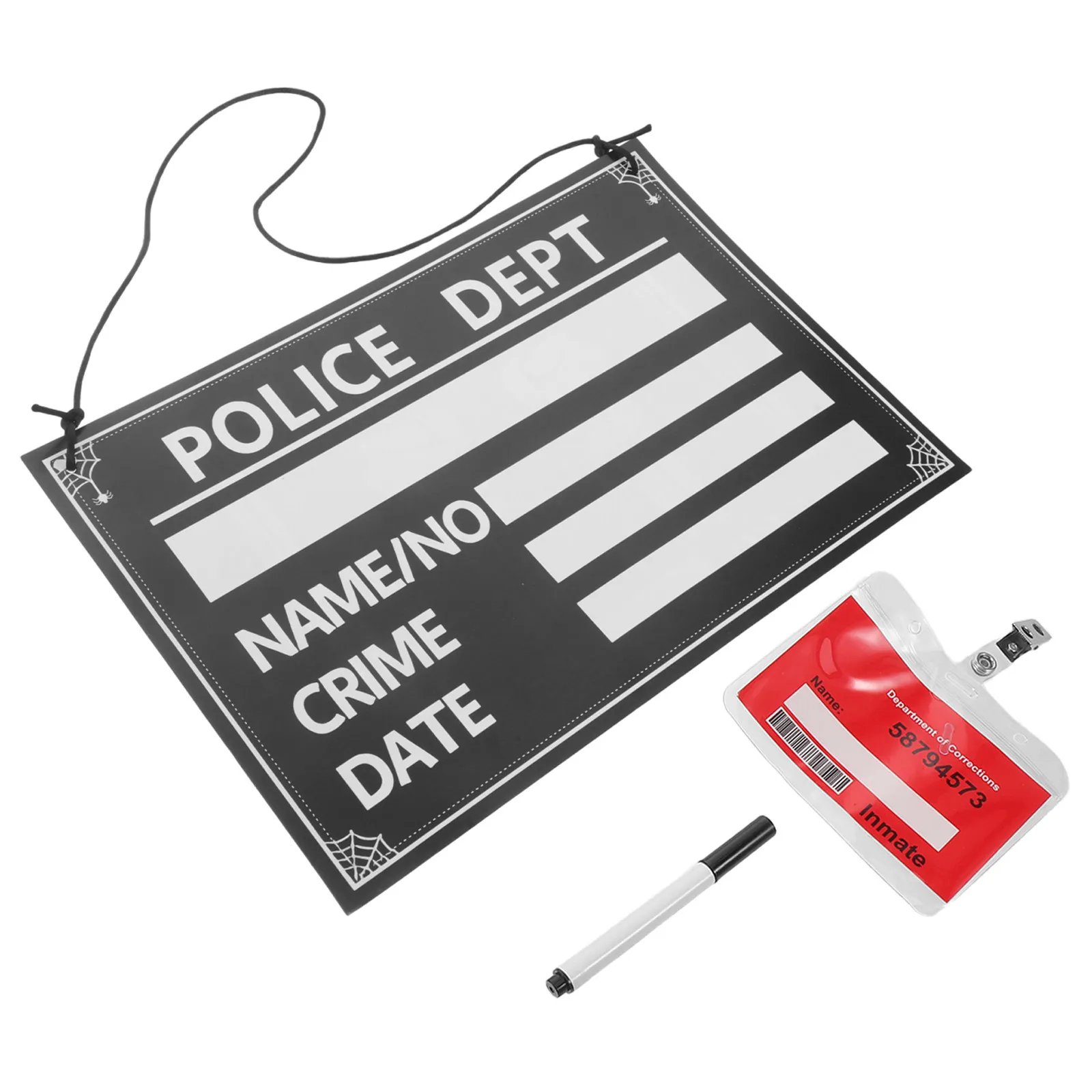 1Set Prison Theme Prop Halloween Prisoner Nameplates Photo Booth Mugshot Board Rewritable Sign Crime Scene Party