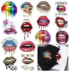 Fashion Leopard Print Lips Heat Transfer Thermal Stickers DIY Washable T-Shirts Iron On Transfer Girls Lips Patches