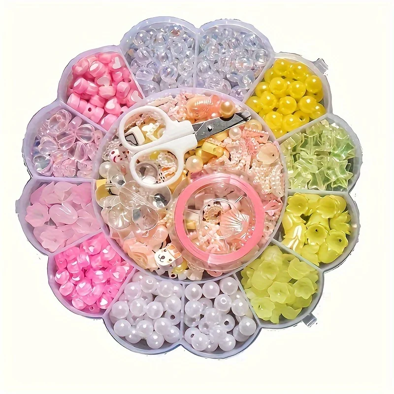 13 Grid 3-Piece Set, Yellow Pink White Gradually Changing Color Heart Pentagram Set Box with Scissors and Elastic Thread