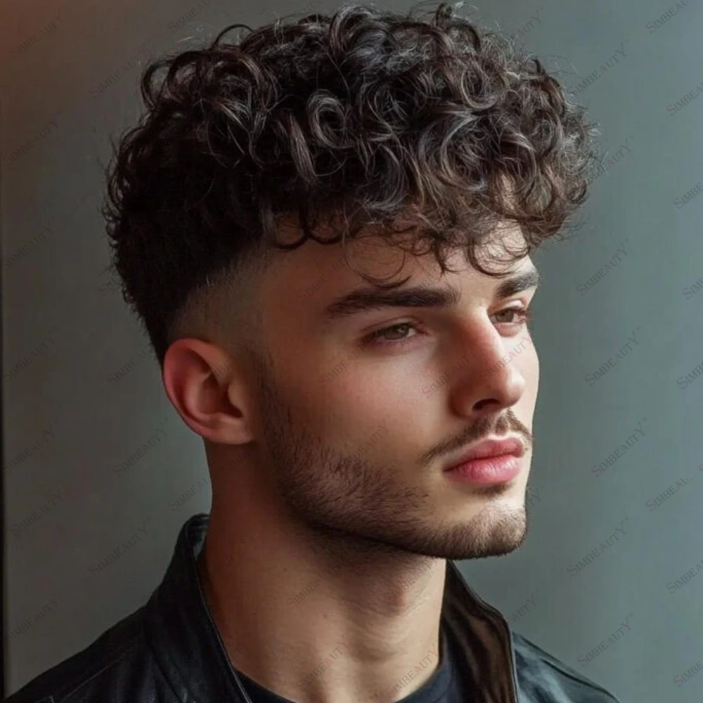 

Натуральные вьющиеся человеческие волосы 18 мм, полная кожа, полиоснова, прочная шапка информационная система протезов для мужчин, натуральные волосы, необнаружимые парики