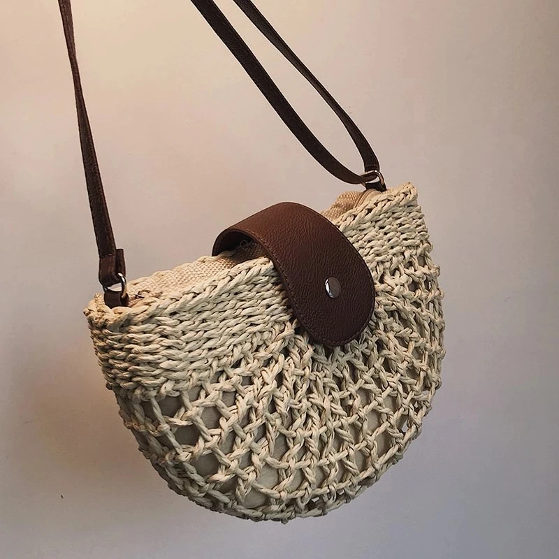 

Casual Half Moon Women Straw Rattan Shoulder Bags Wicker Woven Lady Hollow Crossbody Bag Summer Beach Travel Small Handbag