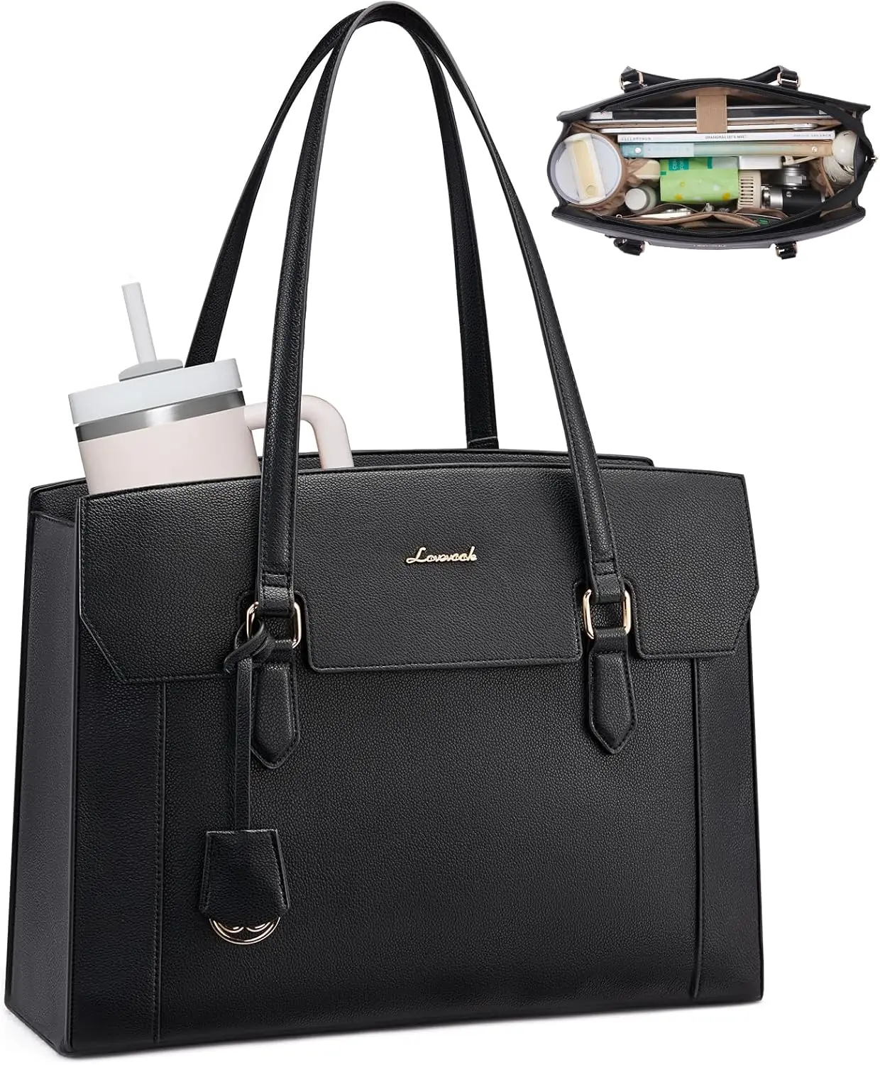 

Сумка-тоут для ноутбука для женщин, деловая сумка для компьютера с большим держателем для стакана, водонепроницаемый портфель из искусственной кожи 15,6 дюйма для учителей