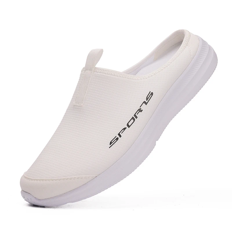 

Белые легкие мужские полутапочки, дышащая уличная противоскользящая обувь для отдыха, летние удобные прогулочные тапочки на мягкой подошве на плоской подошве