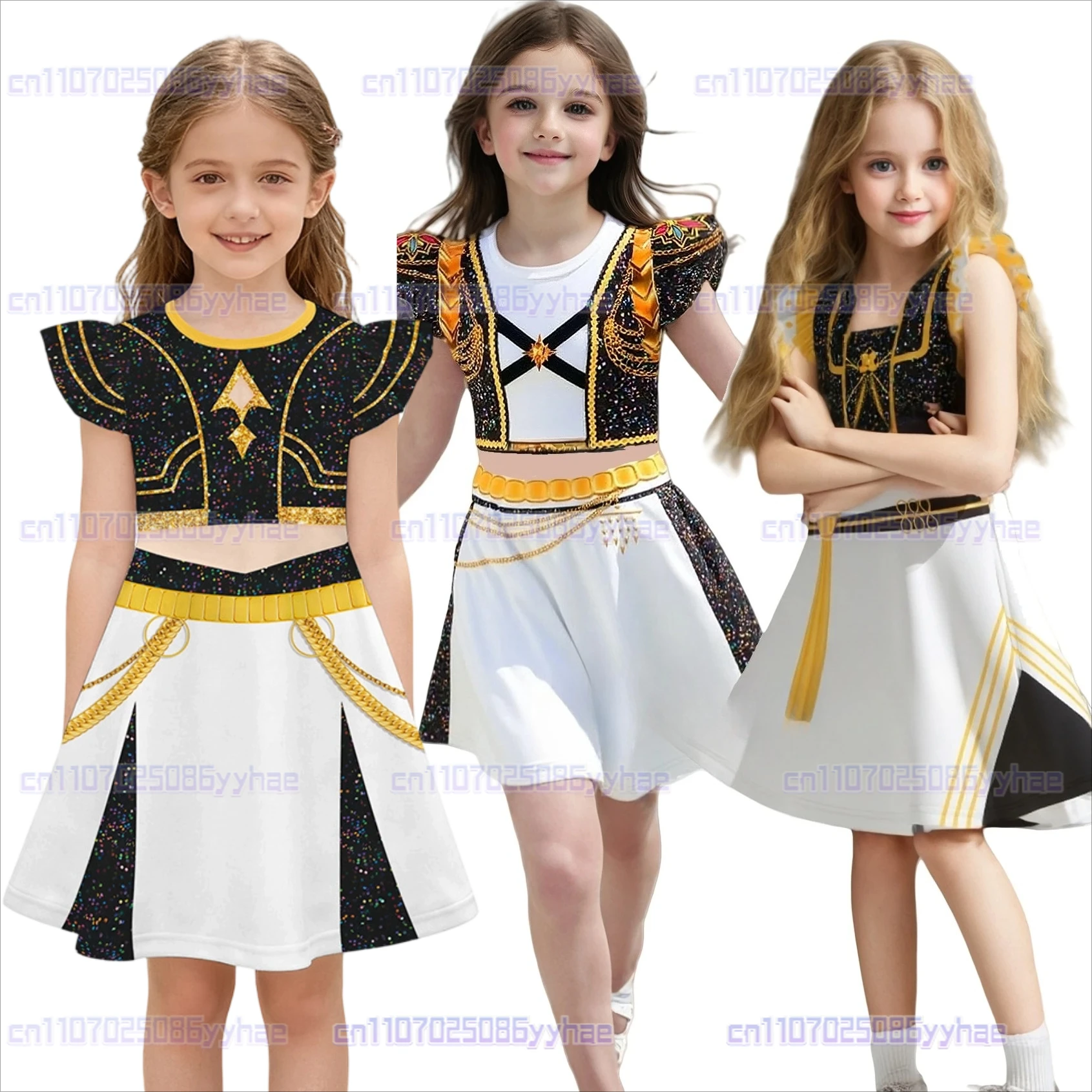 Kinder Zoey Mira Rumi Demon Hunters Cosplay Kostüm für Mädchen Halloween Party K-Pop Huntrix Goldenes Rollenspiel Kleid mit fliegenden Ärmeln