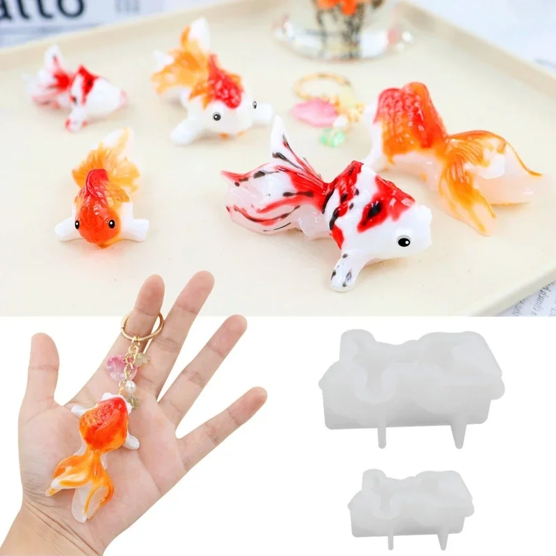 2Pcs Silicone Keychain Pendant Mold 3D Goldfish Silicone Keychain Mold Jewelry Pendant Resin Epoxy Mold Casting DIY