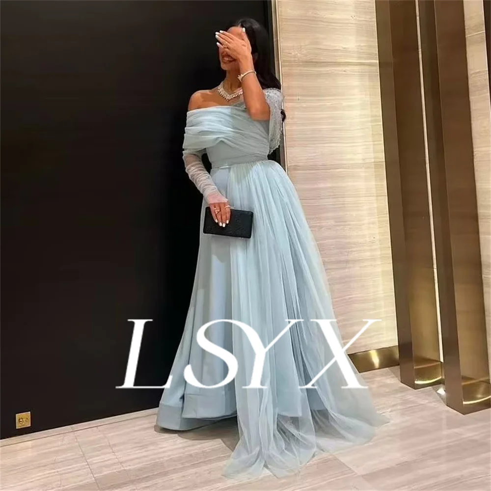 LSYX-vestidos de noche de tul brillantes con hombros descubiertos, vestidos elegantes hasta el suelo para graduación, vestidos de gala para mujer hechos a medida