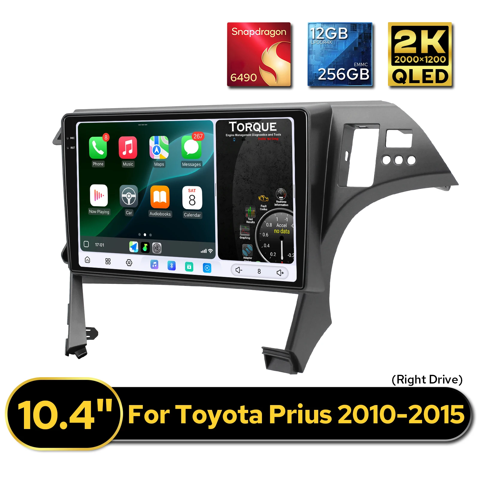 

Wireless CarPlay&Android Auto Head Unit Car Radio for Toyota Prius 2010-2015 10.4" 2K QLED 2000*12000 Touch Screen 12+256GB RHD