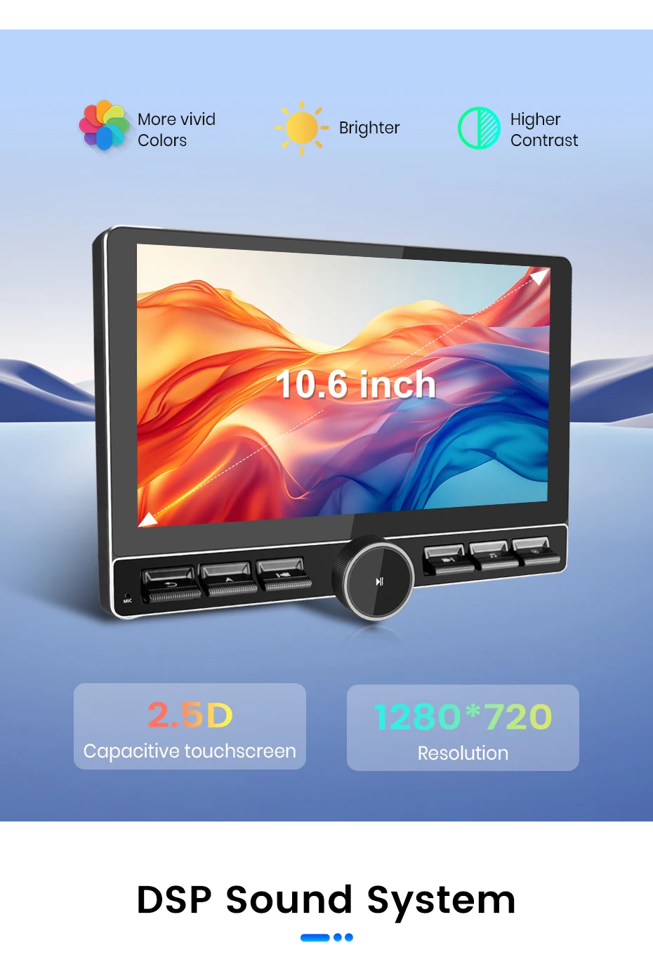 Junsun 10,1" Android Universal Single 1 Din Drehbares Autoradio 4GB+64GB Wireless Carplay Auto-Stereo Intelligentes System – Detail 10