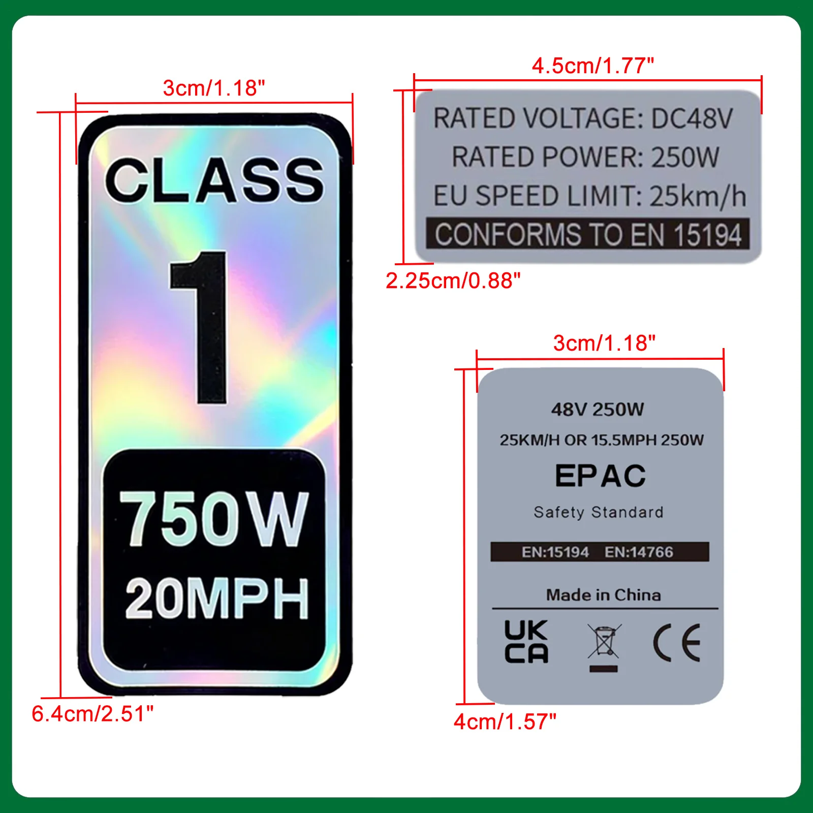 Waterproof E-Bike Decal Sticker Class 1 2 3 EPAC Label 250W 750W for Bafang Tongsheng Conversion Kit