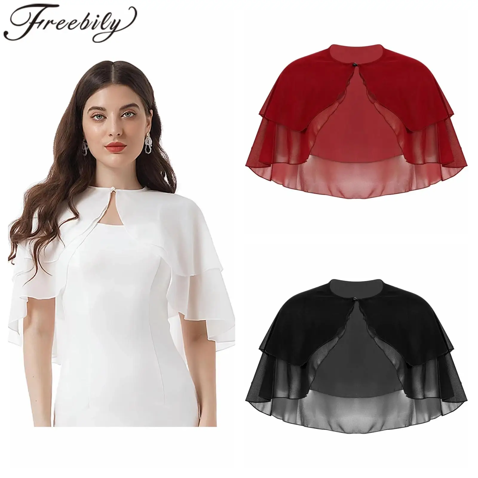 

Bridal Shawls Women Bolero Elegant Laides Shrug Shawl Cape Ruffle 2 Layer Chiffon Tops Party Wedding Wraps Dress Cover Ups