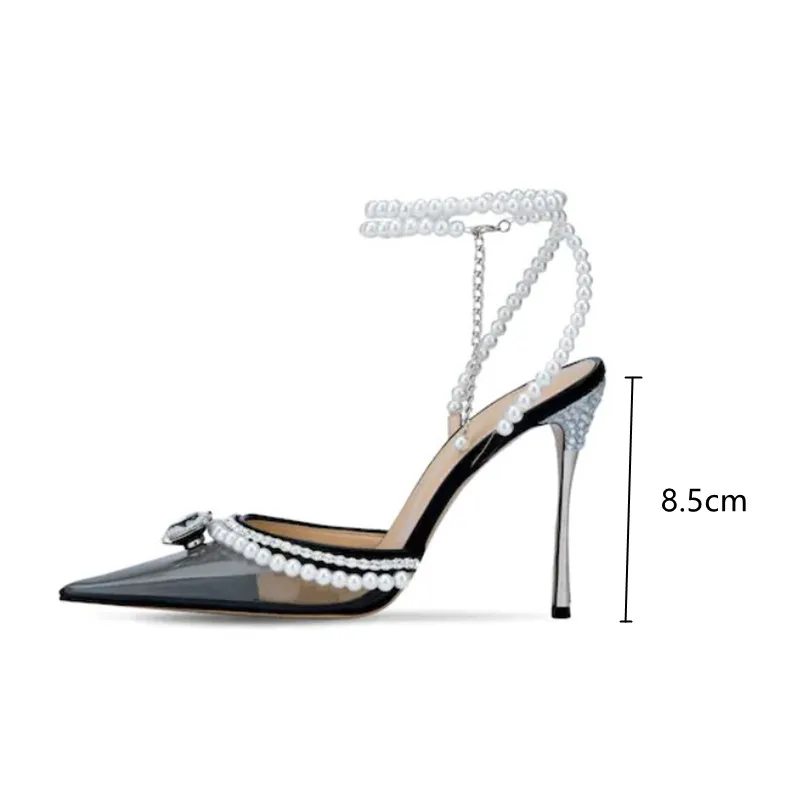 Fashion Clear Plexiglass Women Sandals Crystal Pearls Ankle Strap High heels Gladiator Sandals Spring Summer Party Prom Shoes