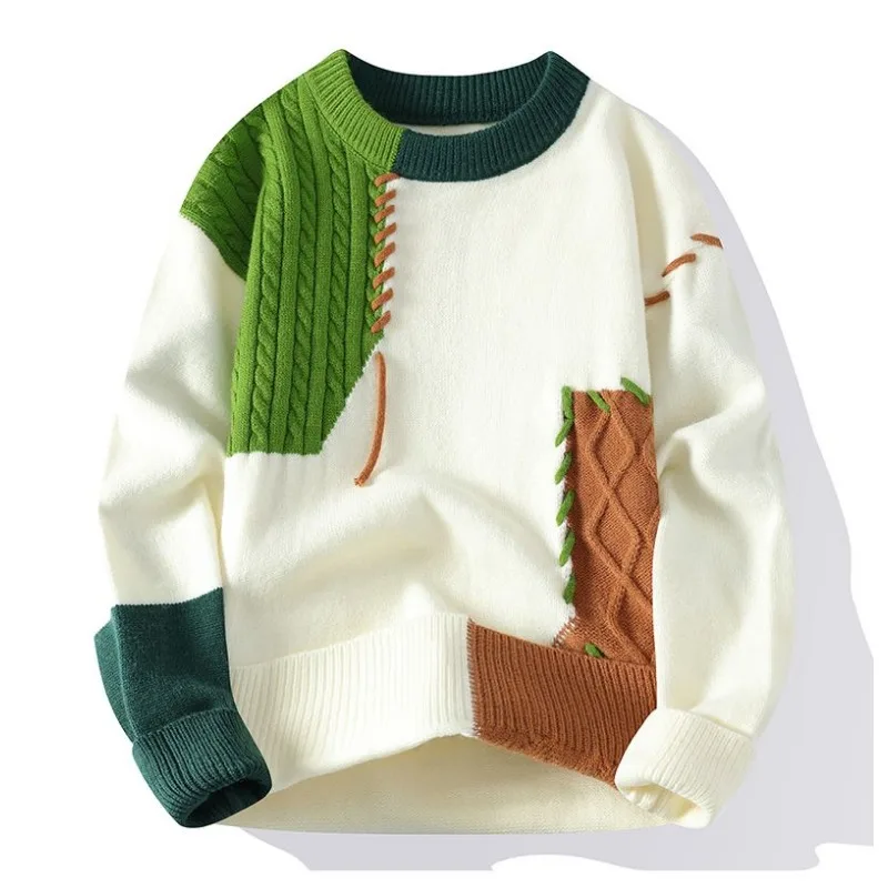 High-end Autumn/  Winter Knitted Sweater Men Patchwork Pullover Long Sleeve Jacket Soft Warm Sweater Tops Luxury Brand Clothing