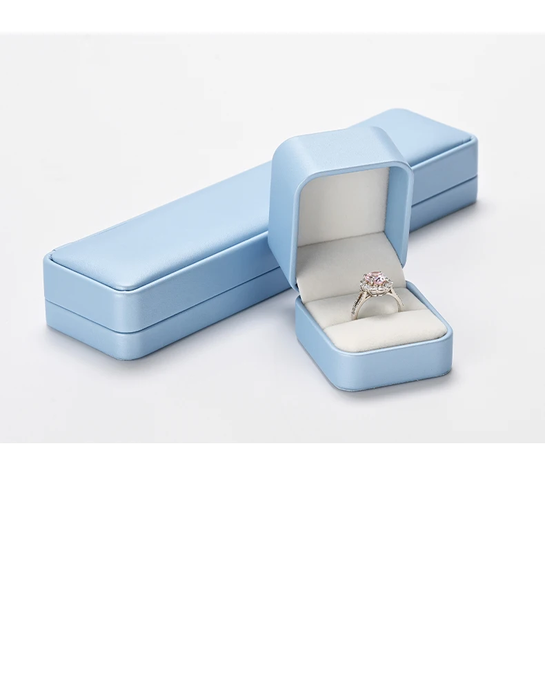 Oirlv Hellblaues Leder-Schmuckkästchen-Set Luxuriöse Ring-Halsketten-Ohrring-Geschenkverpackung Organizer für Einzelhandelsgeschäfte und Hochzeiten – Detail 3