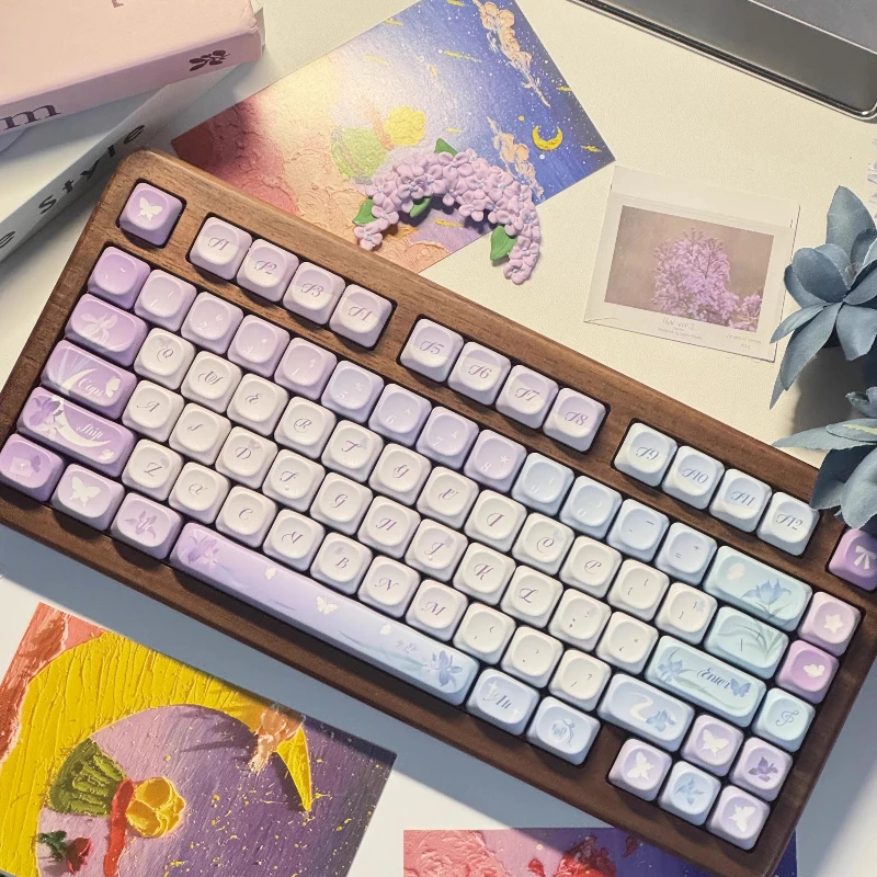 Iris Summer Dream Keycap Custom PBT Transparent PurpleMOA Profile Key Caps Cute Chinese Style Cartoon Anime Point Key Cap Gaming