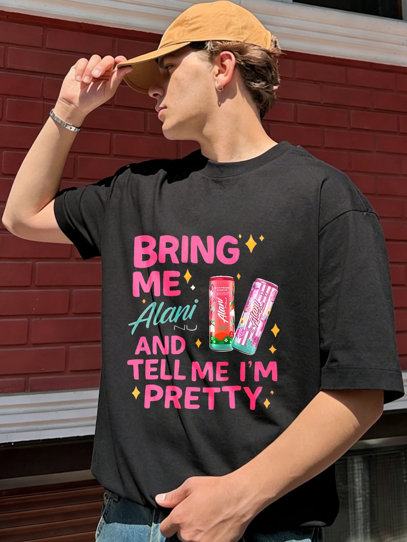 

Men's Y2K Oversized Cotton Graphic Tee Funny Printed Bring Me Aloha and Tell Me I'm Pretty Short Sleeve Summer Casual Tshirt