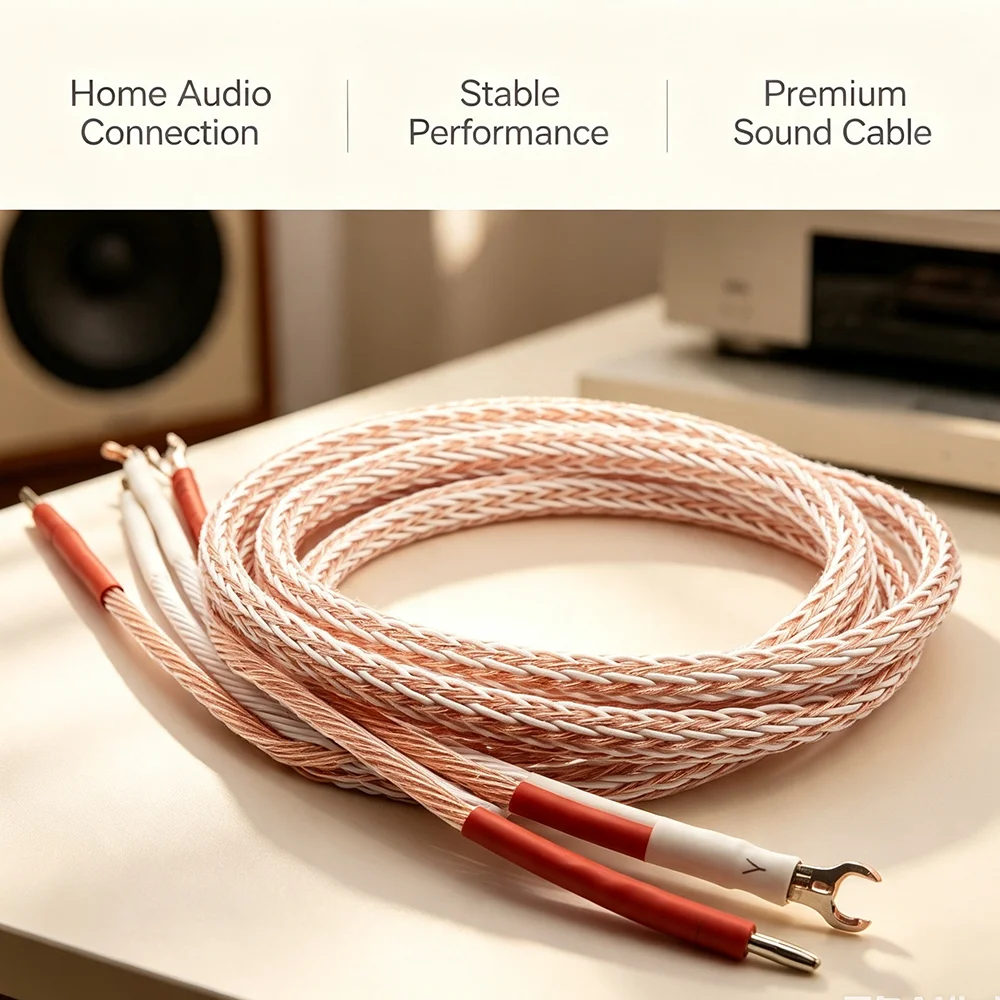 12TC speaker cable, fever HIFI audio anti-interference single crystal copper banana Y plug to connect the speaker cable