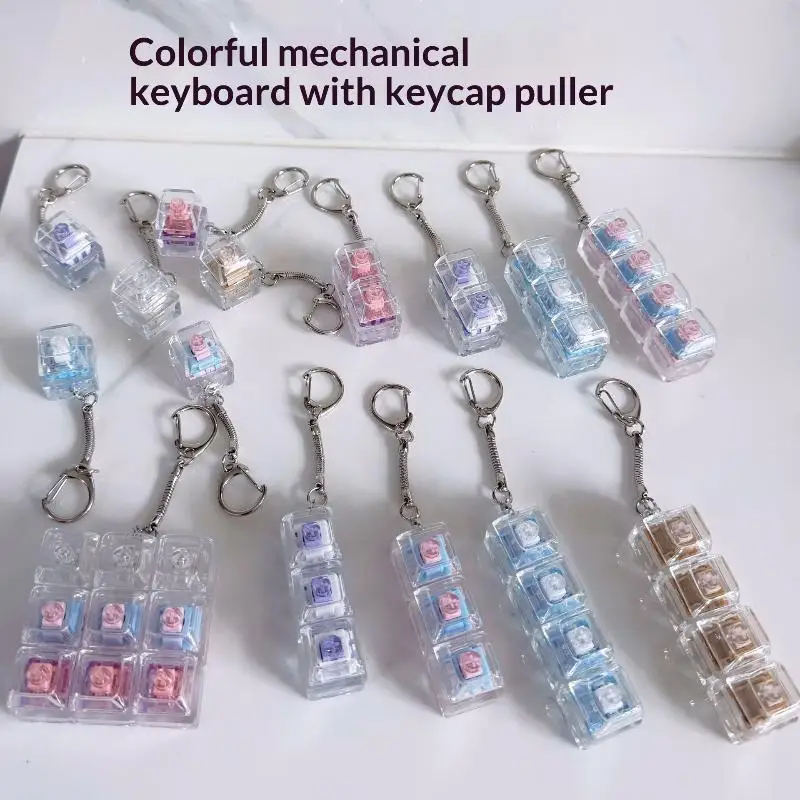 1/2/3/4/9 Key Keyboard Toys Crystal Keycap Keychain Stress Relief Fingertip Gadget Decompression Toys Clicker Toy Gift