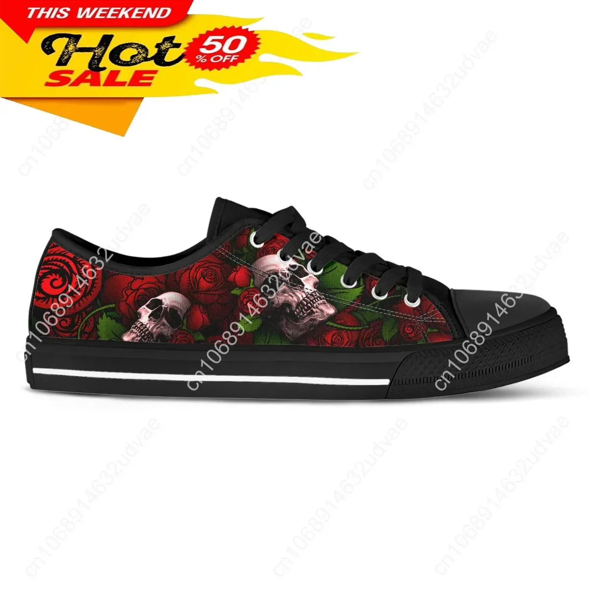 Gothic Skull 3D Rose Print Vintage Flat Shoes Brand Design Women's Vulcanized Shoes Canvas Sneakers Zapatillas Mujer