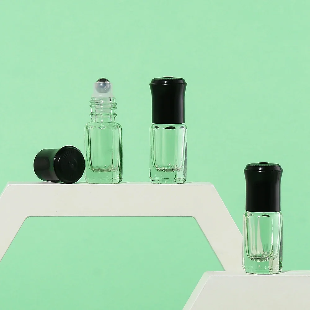Mini botellas enrollables de vidrio portátiles con forma octogonal, 3 uds., 3ml, con bola de acero, perfectas para viajar y almacenar cosméticos