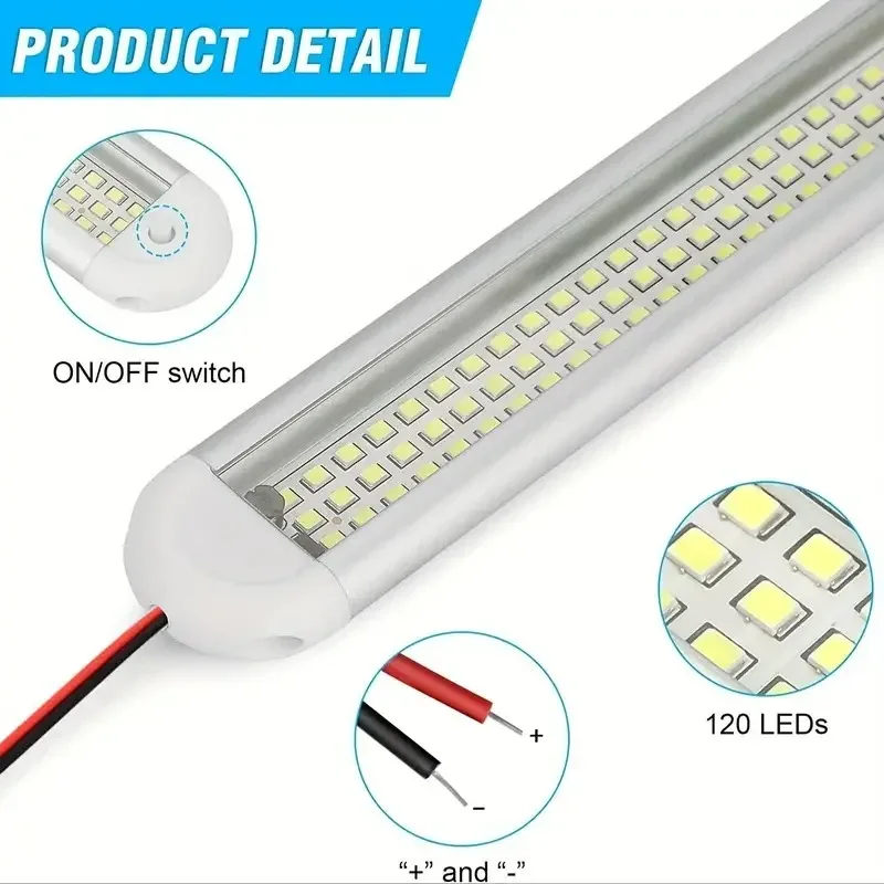 12-85V Super Bright Led Compartment Light Three Rows 120 Beads Cab Reading Light Four Curved Aluminum Shell Trunk Light