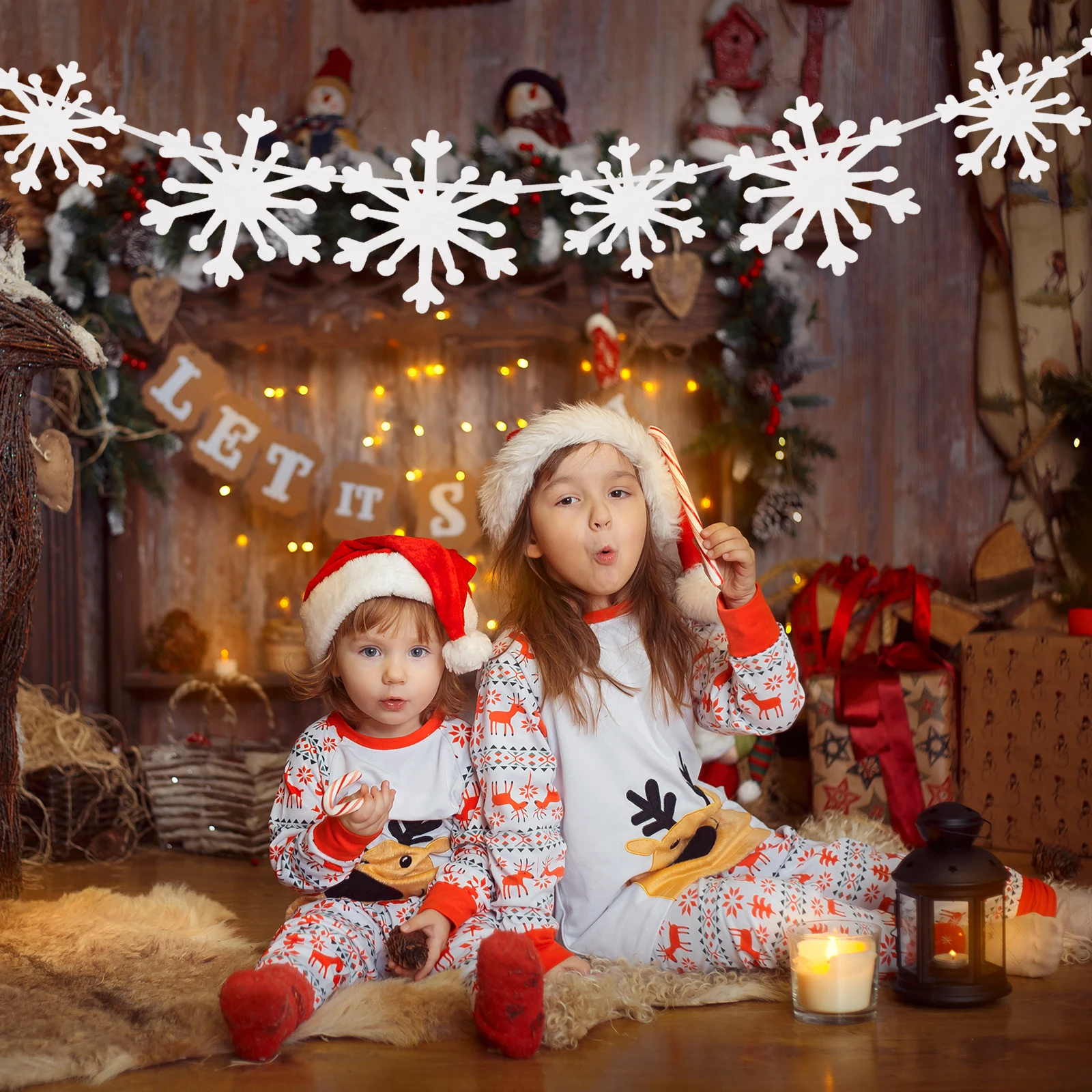 

2Pcs Snowflake Christmas Tree Hanging Garland Banner Green White Creative Decoration for Christmas Party Home Backdrop