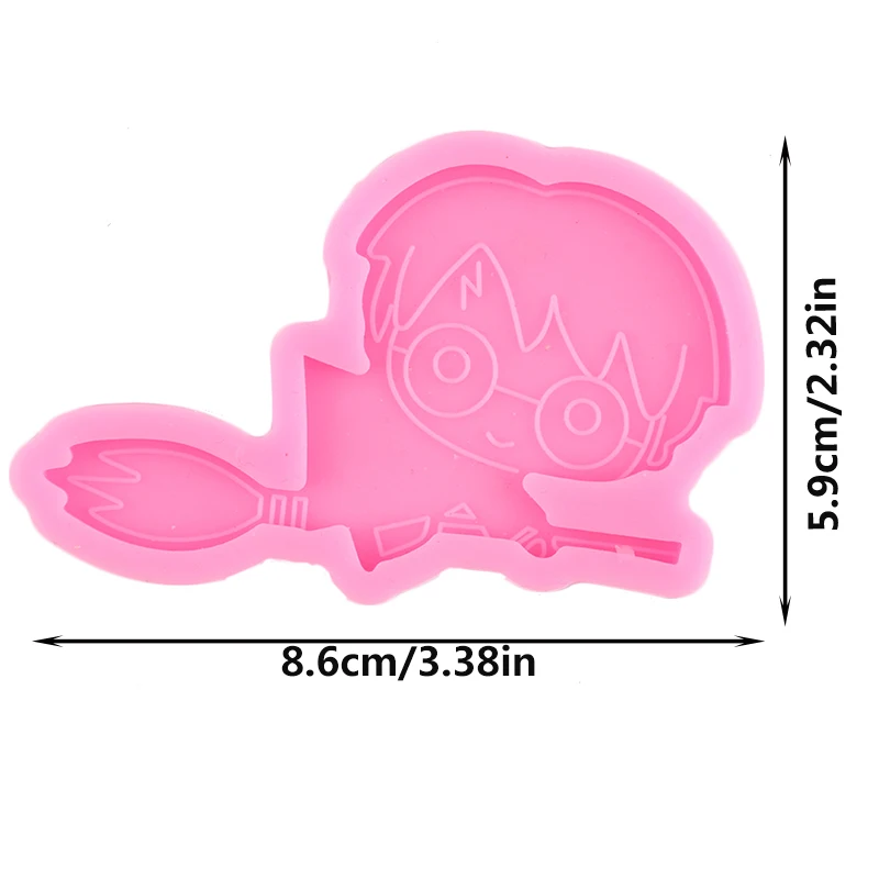 Shiny Anime Magic Boy Keychains Resin Epoxy Molds Boy Riding Broom Silicone DIY Sugarcraft Chocolate Mould