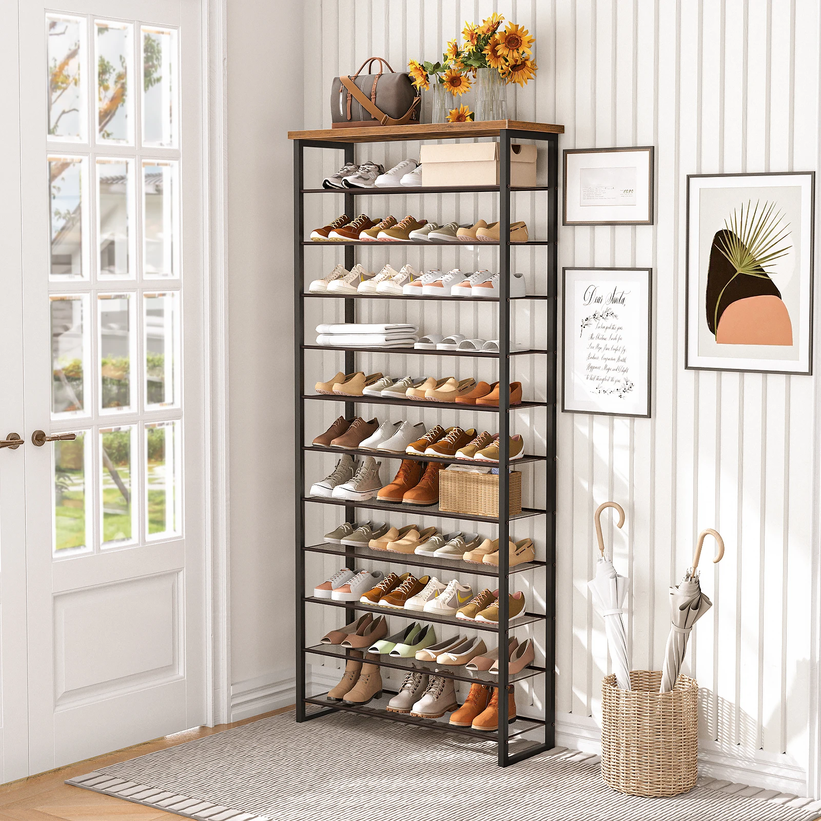 12-Tier Shoe Rack Large Capacity Shoe Storage Organizer Holds 35-45 Pairs of Shoes Metal Frame for Entryway Living Room