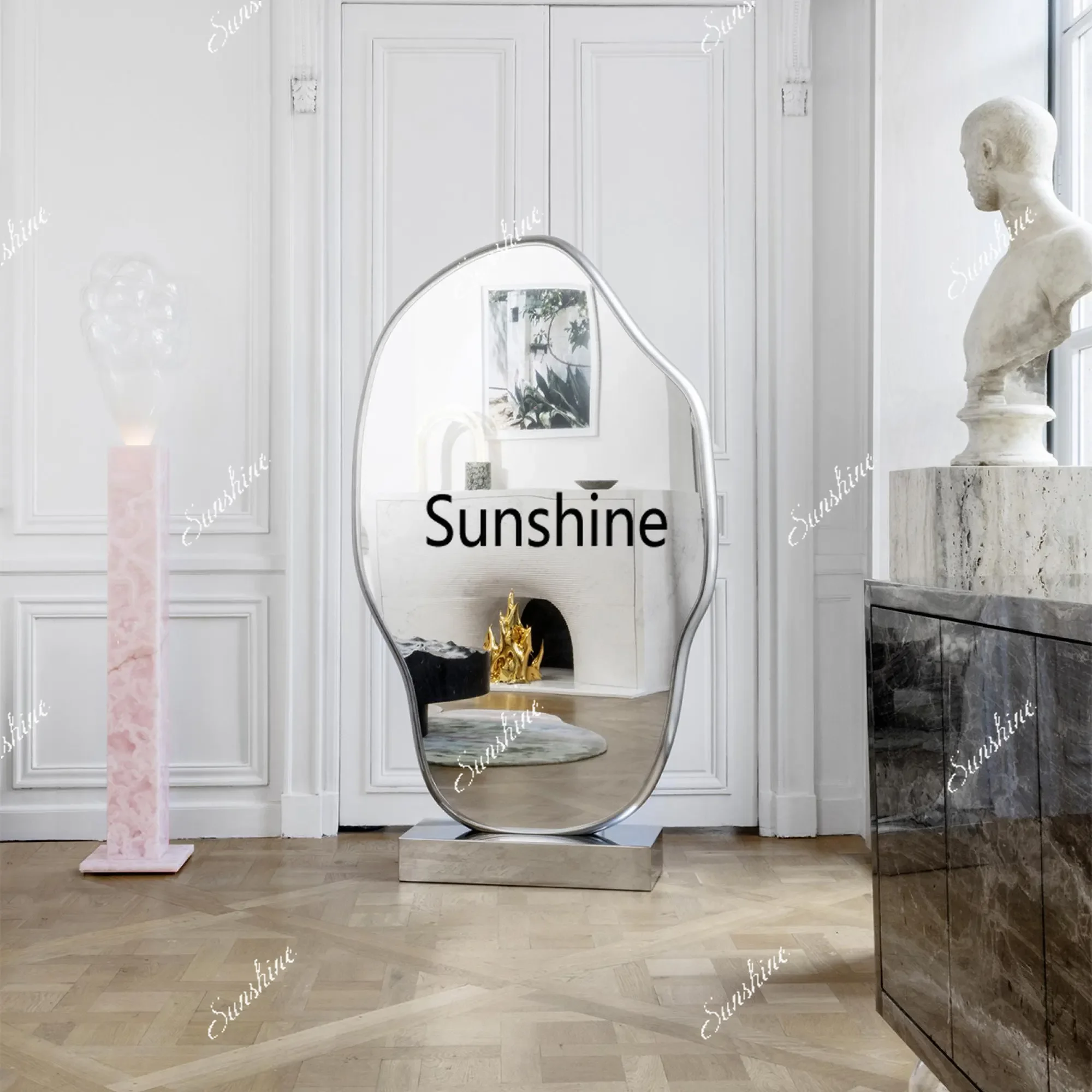 Light luxury special-shaped full-body mirror clothing store vertical floor-to-ceiling full-length mirror living room decorationT