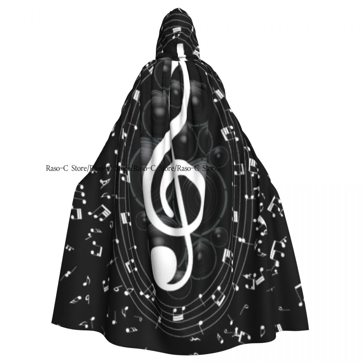 Musical Notes Staff Background Hooded Cloak Polyester Unisex Witch Cape Costume Accessory