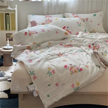 Cartoon girl heart summer air conditioning quilt pure cotton double layer breathable cool quilt soft and washable refreshing