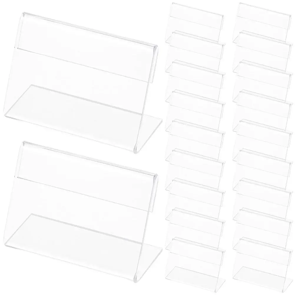 50Pcs Transparent Acrylic Display Stand L Shaped Horizontal Table Sign Holder Name Card Label Tag Tent for Business Store School