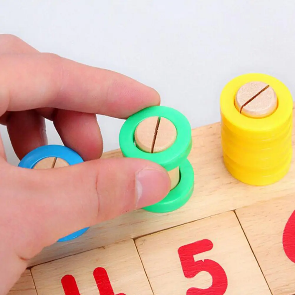 Gioco di conteggio in legno per l'insegnamento della matematica, aiuto didattico per bambini, blocchi numerici in legno di gomma fatti a mano per l'apprendimento dei numeri.