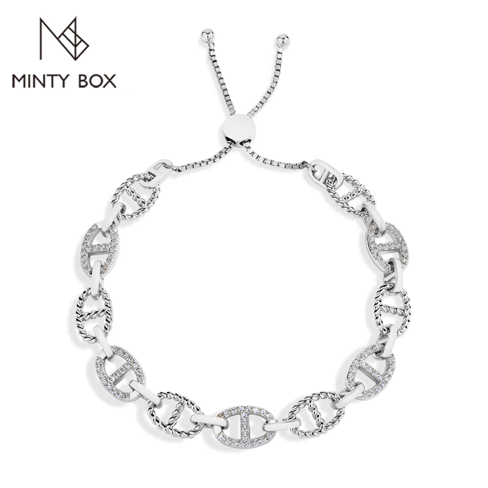 MINTYBOX Diamond Bracelets S925 Sterling Silver 0.9ctw All Moissanite for Women 16+5cm Link Chain 18k Plated Engagement Jewelry