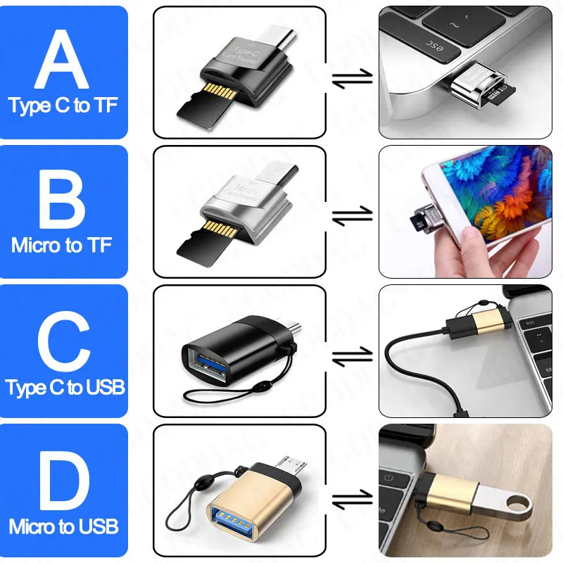 Type C To Micro-SD TF Adapter OTG Memory Card Reader For PC Samsung Micro USB To Micro-SD Adapter Converter For Laptop Macbook