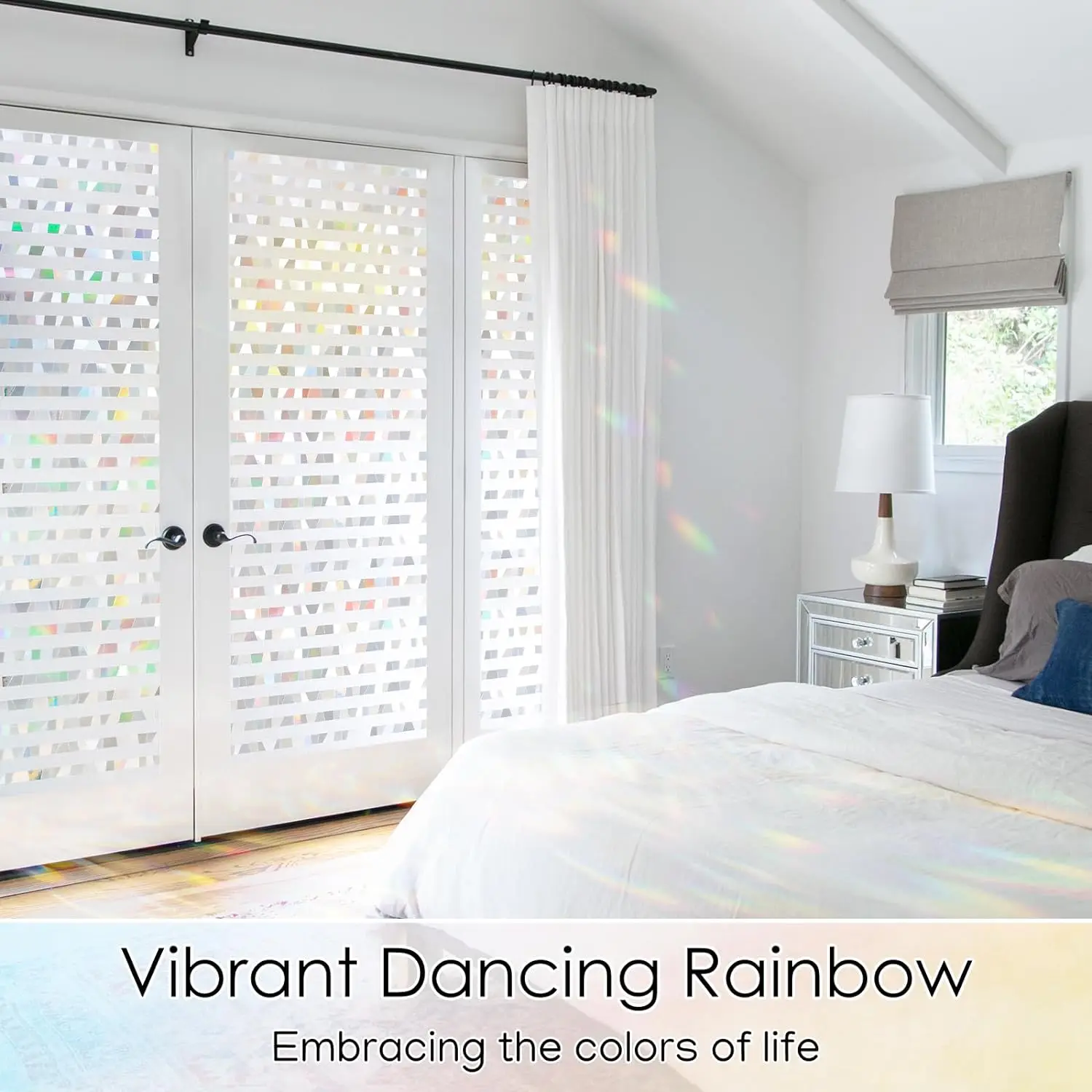 Rainbow Window Privacy Film Stained Glass Window Cling Non-Adhesive Removable Static Cling Decorative Window Sticker for Home